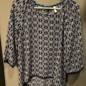 Navy Blue and White Blouse